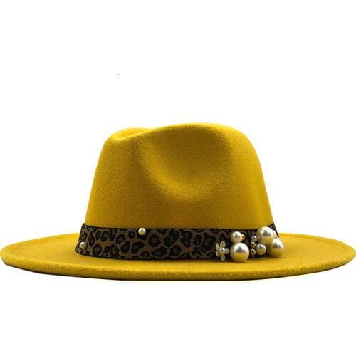 Winter wool Fedoras For Women Wide Brim Felt Hat Ladies Tweed Army Green Jazz Cap Female Leopard Winter Elegant Pork Pie Hat