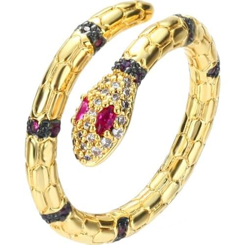 Gold cz rings stripe snake copper zircon open adjustable rings initial Jewery Punk Hip Hop Rock rings for women religion