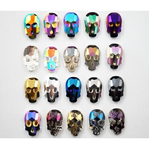 10 Pcs Skull Rhinestone 3D Charms Glass Crystal Di Nail Decorations Crystal AB Flat Back Charm Design Nail Accessories DIY Nail