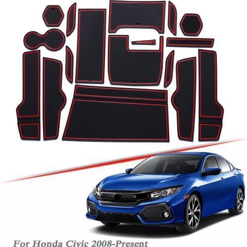 17pcs Car Styling For Honda CIVIC 8/9/10th 1.8L 2.0L 2008-2020 Latex Gate slot pad Interior Door Groove Mat Non-slip dust Mat