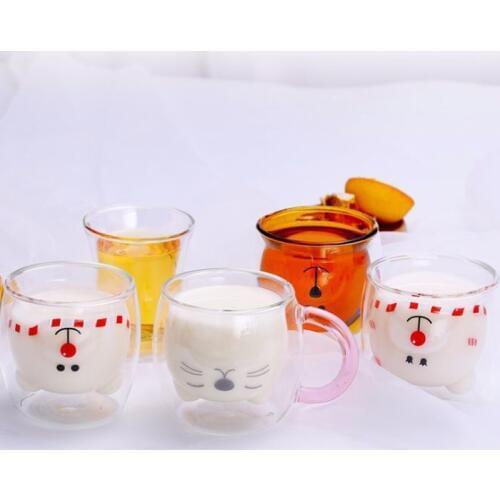 250 ml double coffee cup high borosilicate glass cold drink cup hot drink cup cute bear glassMilk glass, milk tea glass