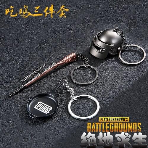 3PCS/Set Game PUBG Pan Helmet 98K Keychain Toys Playerunknowns Battlegrounds Figure Cosplay Props Alloy Model Key Chain Toys