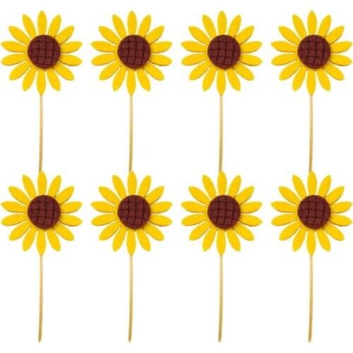 48pcs Yellow Flower Cake Topper Decoration Sunflower Cloth Cute Cupcake Ornaments Toppers Festival Brithday Wedding Party A35