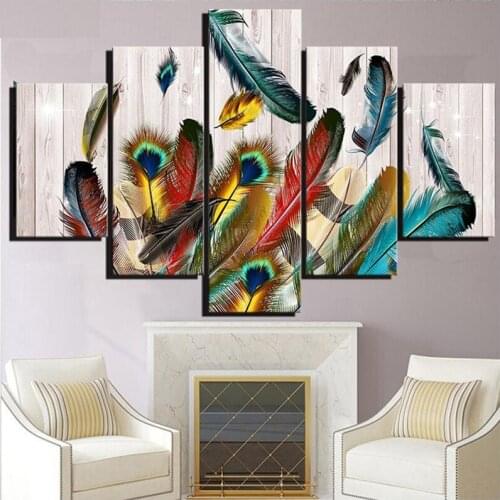 5 Pcs Colored Feathers Diamond Painting Rhinestone Full Square Round 5D Diy Diamond Embroidery Cross Stitch Wall StickersZP-4303