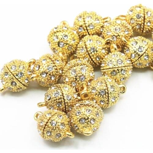 5PCS Magnetic Gold-Color Metal Clasp Rhinestone Beads Accessory Button Finding for Snap Jewelry DIY Necklace Bracelet Part A340