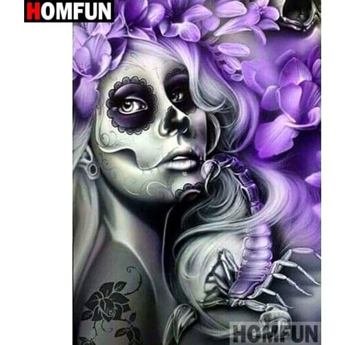 HOMFUN Full Square/Round Drill 5D DIY Diamond Painting "Skull woman" Embroidery Cross Stitch 5D Home Decor A00992