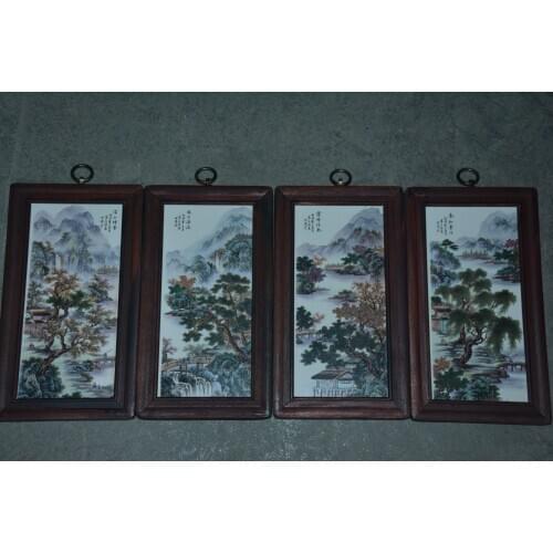 Antique porcelain brand painting, Chinese landscape and rural scenery, 4 pieces/pack, Hand-painted crafts, best collection