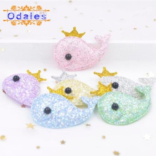 24Pcs Shiny Crwon Fish Patches for Wedding Decoration Whale Appliques DIY Crafts Supplies Animal Hair Clips Accessories