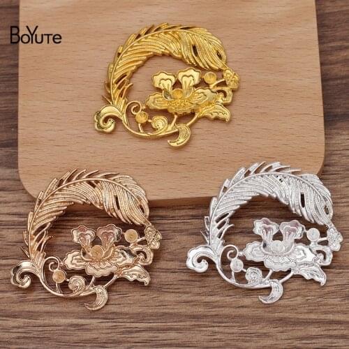 BoYuTe (10 Pieces/Lot) 45*50MM Metal Alloy Flower Feather Materials Handmade DIY Jewelry Accessories Wholesale