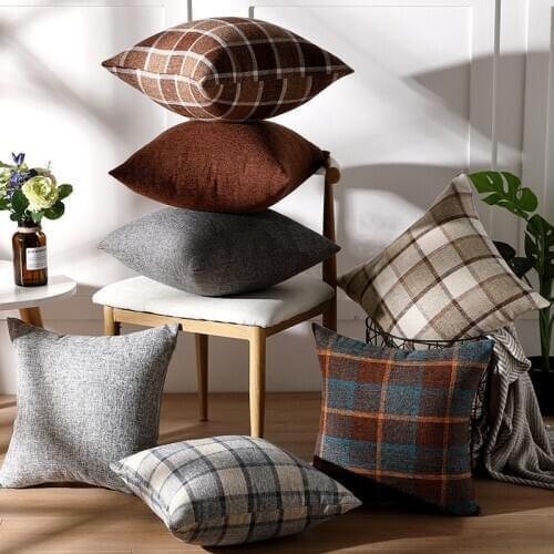 Brown Grid Home Fall Decorative Pillows Cases Soft Material Christmas Pillow Case