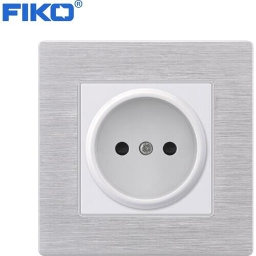 FIKO Silver Aluminium Alloy Panel 16A EU Russia Socket,16A EU Standard Household Electrical Outlet 86mm * 86mm