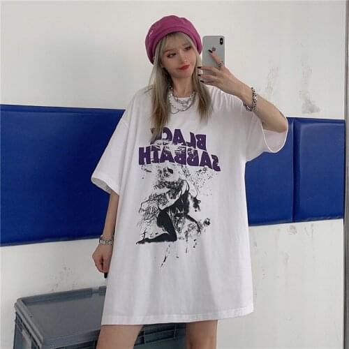 Summer hip-hop oversize short-sleeved t-shirt female Harajuku style print loose top T-shirt tide