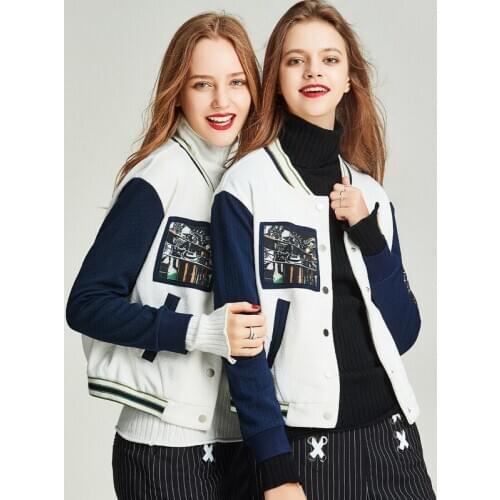 HAVVA autumn winter fashion womens loose baseball uniforms single-breasted panelled short casual jacket W3034