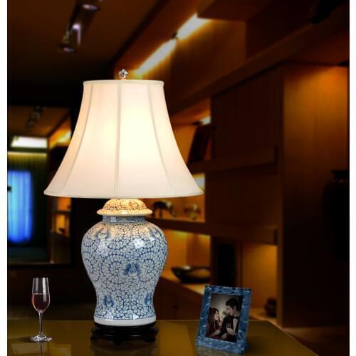 Art Chinese porcelain ceramic table lamp bedroom living room wedding table lamp Jingdezhen blue porcelain table lamp