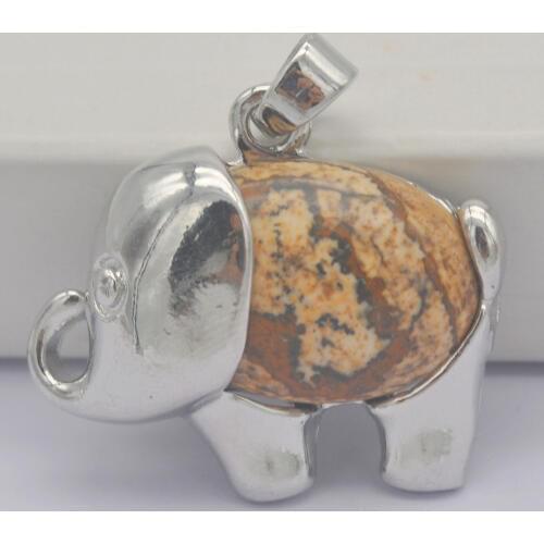 Picture Stone GEM Bead Pendant Elephant Animal Jewelry S3263