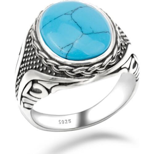 New hot sale 925 sterling silver ring ring mens punk style turquoise ring high jewelry