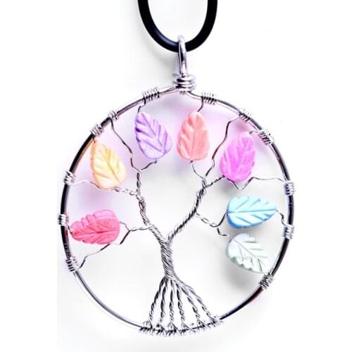 Tree of Life Pendant Multicolor Crystal Necklace Gemstone Chakra Jewelry Copper
