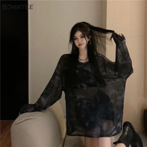 Summer T-shirts Womens S-XXXL Breathable Simple Long Sleeve Ladies Ulzzang Tops Leisure All-match Oversize Tie Dye Clothing Tee