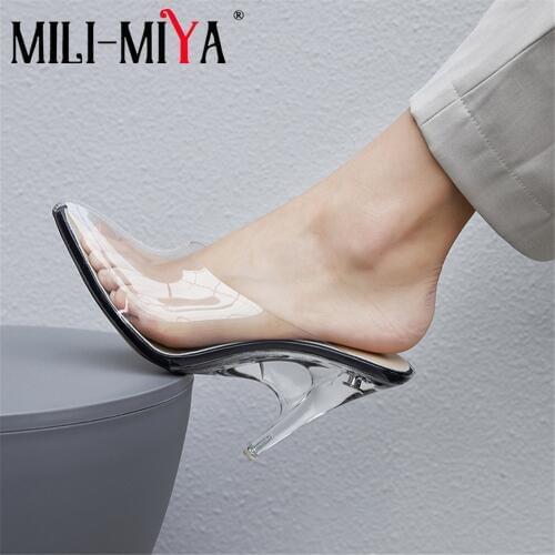 MILI-MIYA New Arrival Crystal High Heels Women Sandals Slip On Summer Ladies Mules Shallow Slingback Party Wedding Shoes Size 41