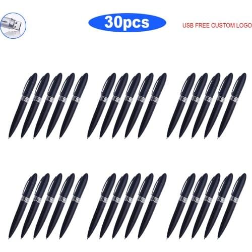 Fashion 30pcs USB Flash disk Metal Custom LOGO USB 2.0 Ballpoint Pen drives 64GB 32GB 16GB 8GB 4GB 128GB Cle USB Gifts Pen Drive