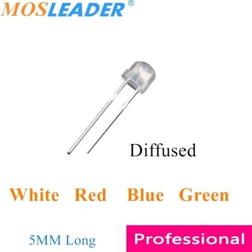 Mosleader 1000PCS 5mm Straw hat led Diffused White Red Blue Green 4.8mm F5 Long pins Chinese Diffused leds Foggy leds