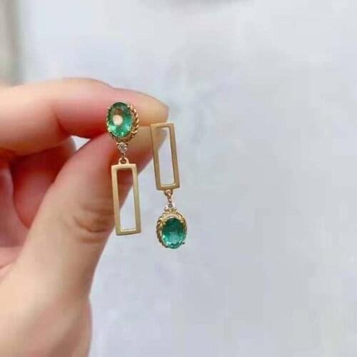 Natural High Quality Emerald Geometric Modeling Earrings S925 Pure Silver Fine Fashion Wedding Jewelry for Women MeiBaPJFS