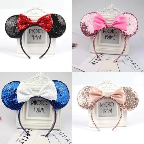 2019 new Disney doll accessories Mickey headband Minnie three-dimensional sequin bow cartoon headband children plush toys