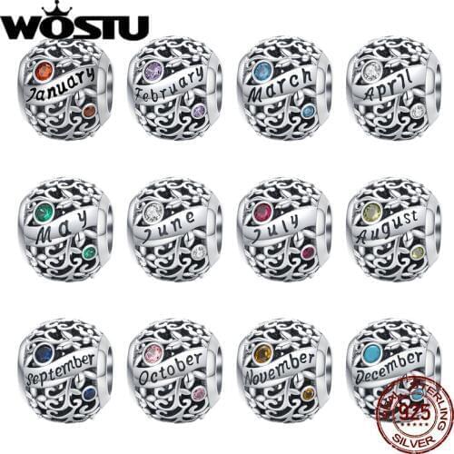 WOSTU 100% Real 925 Sterling Silver Beads Charm Fit Original Bracelet 2020 New Birthstone Pendant Bangle Jewelry Birthday Gift
