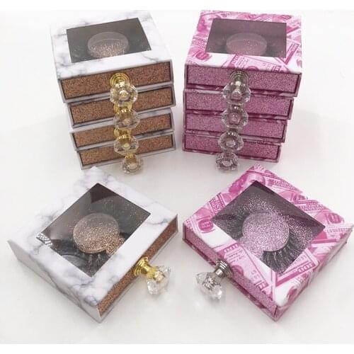 Crystal Handle 25mm False Eyelashes Packaging Box Square Lash Case without Lashes Money Lash Packaging