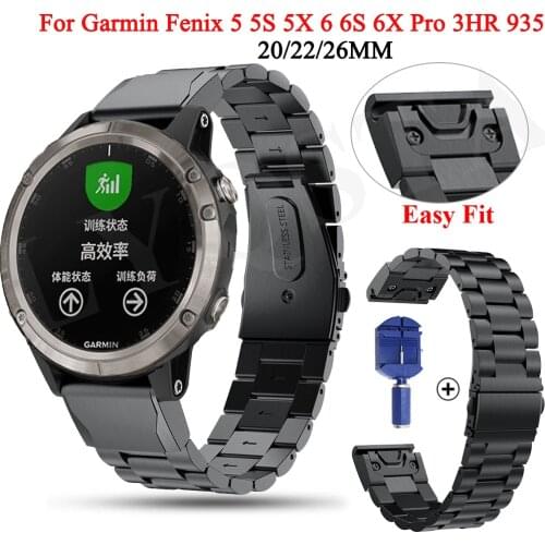 20 22 26MM Replcement Watchband Straps For Garmin Fenix 6X 6S 6 5X 5 5SPlus 3HR Watch Metal Quickfit Stainless Steel Wrist Bands