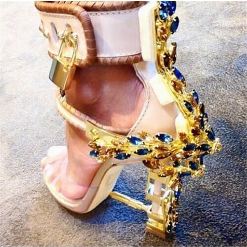 Sandalias Mujer Shiny Diamond Transparent High Heels Jewelled Bridal Wedding Shoes Woman Padlock PVC Clear Crystal Sandals Women