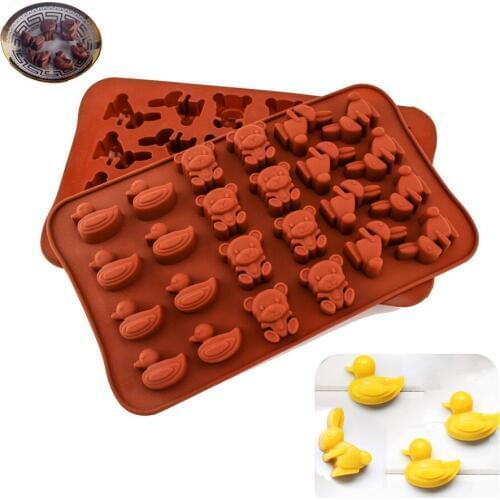 Silicone Chocolate Mold 24 Holes Bear Rabbit Duck Shaped 3D Jelly Candy Ice Block Cake Mould