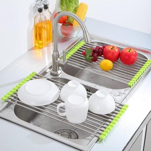 Kitchen Foldable Dish Drying Rack Sink Drain Basket Washing Vegetable Fruit Drainer Net Meat Organizer Kitchen Storage Items