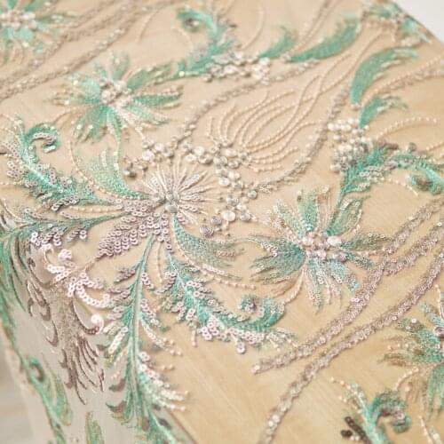 Lasui 1 yard High level Sequined gold thread big flower embroidery soft mesh lace fabric violet DIY dress skirt Fabric X0613