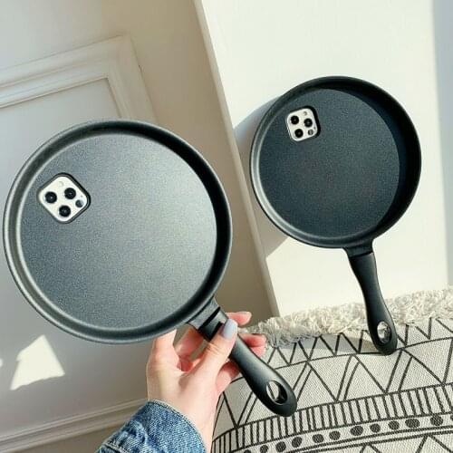 3D Funny Frying Pan Shape Phone Case For iPhone 12 11 Xs Max XR X 7 8Plus Cartoon Kitchen Iron Non-stick Pancake Pot Soft Cover