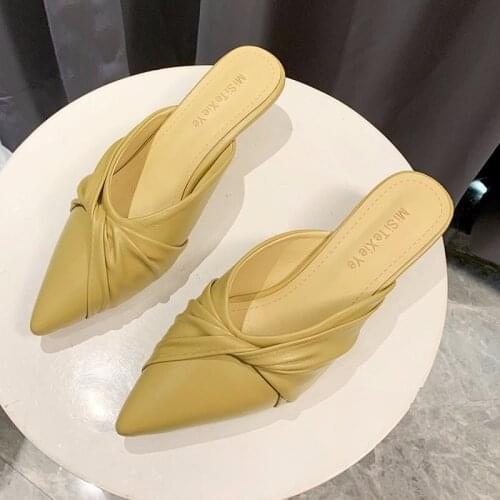 Womens Sandals Womens Fashion Casual Sandals and Slippers Bow Pointy Sandals High Chunky High Heel Slippers Woman Slippers