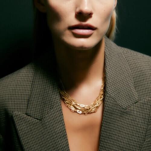 ZA Trendy Gold Gothic Layered Chain Necklace Women Vintage Long Statement Punk Choker Necklace Jewelry Gifts