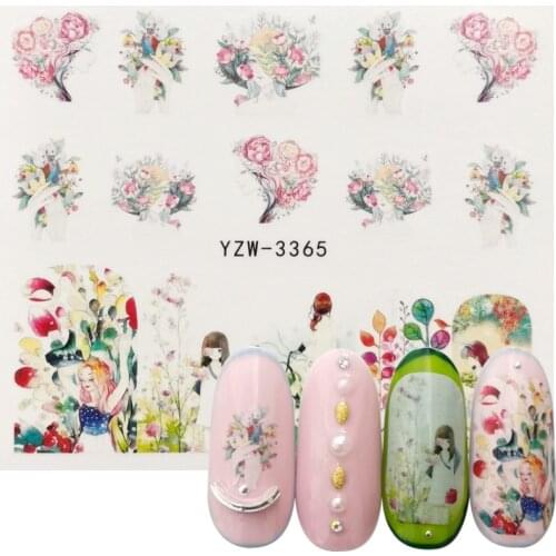 1 Sheet Nail Water Sticker DIY Chic Bouquet Nail Art Paper Decoration Comic Girl Style Manicure Modeling Decals Tool