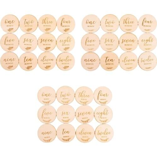 12 Pcs Baby Milestone Cards Wooden Commemorate Baby Birth Monthly Recording Discs Newborn Infant Shower DIY Gifts