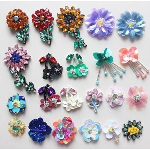 50pieces/lot High-grade Mixed material 3D patch clothing headdress shoes diy bead flower applique sequins decoration