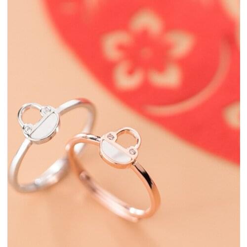 925 Sterling Silver Ring Female Cute Shell Small Lock Zircon Opening Adjustable J6777