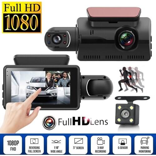 3'' IPS Screen Car DVR 1080P Full HD Night Vision Dashcam 3 Lens Rear View 110° Wide Angle Dash Cam 24 Hours Monitor Car Camera