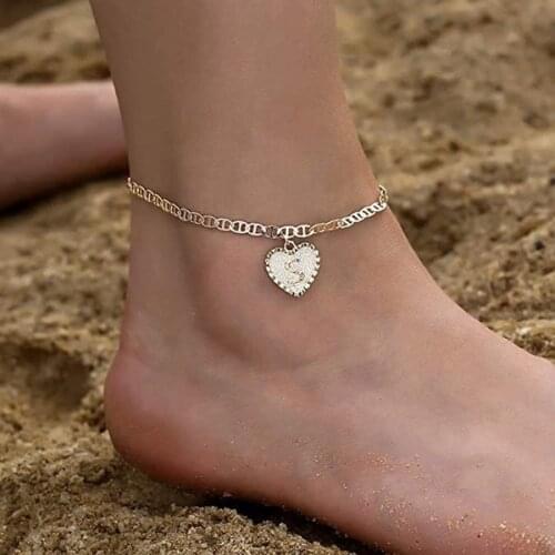 26 Letters Ankle Bracelets Gold Love heart for Women Mariner Chain Crystal Anklet Bracelets for Women Girls Fashion Jewelry
