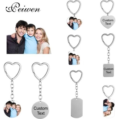 Stainless Steel Custom Photo Name Date KeyChain Personalized DIY Engrave Round ID Dog Tag Heart Key Ring Charm Pendant Key Chain