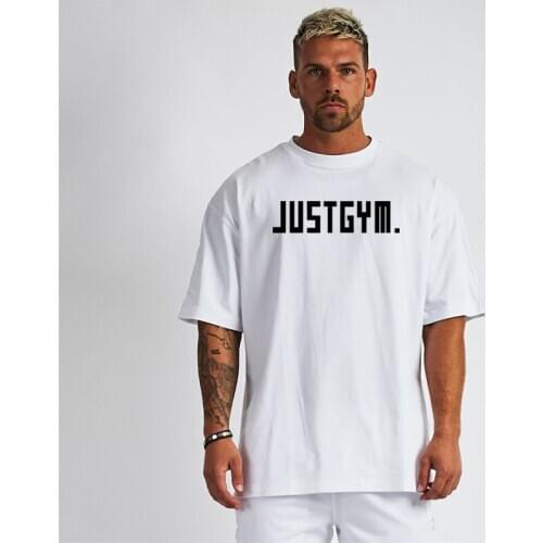 Brand Just Gym Clothing Fitness Oversized T Shirt Men Dropped Shoulder Hip Hop Streetwear Loose Short Sleeve Bodybuilding Tshirt