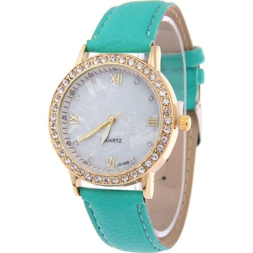 Fashion Ladies Watches Faux Leather Strap Women Rhinestone Bezel Roman Numerals Watches Quartz Wrist Watch Female Gifts