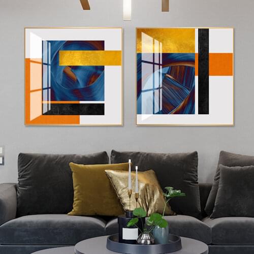 Construct Geometric Living Room Decoration Paintings, Orange Atmosphere Dining Room Paintings, Abstract Modern Porch Murals
