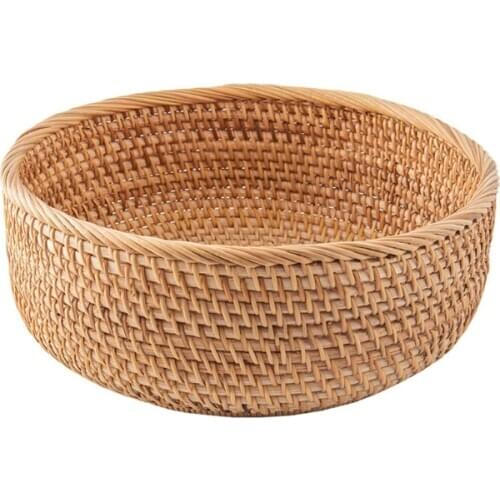 Handmade Living Room Snack Fruit Bowl Vegetable Basket Wicker Picnic Tray Food R9JC