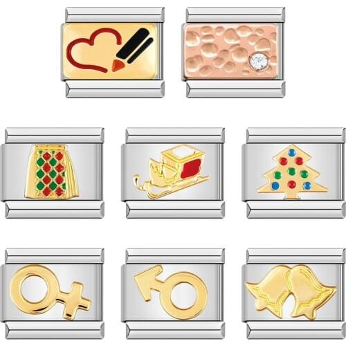 Hapiship Original Daisy Bell Christmas Tree Charm Italian Links Fit 9mm Bracelet Stainless Steel DIY Making Jewelry DJ233