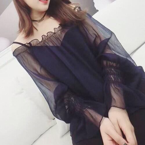 And Anna spring summer dress Ruffle chiffon shirt long sleeve lace bottomed top two season suit womens wear Anna home